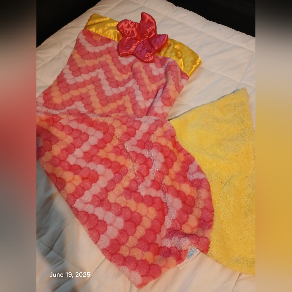 Pink and Yellow Snuggie Mermaid Tale Blanket
